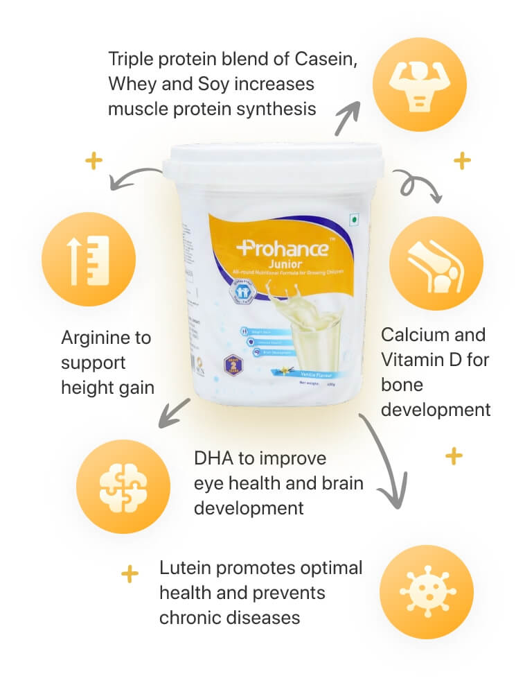 Nutritional benefits of Prohance Junior vanilla health drink
